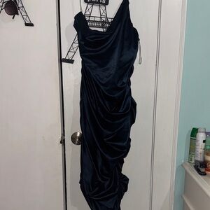 Fashion Nova One Shoulder Dress in Deep Blue